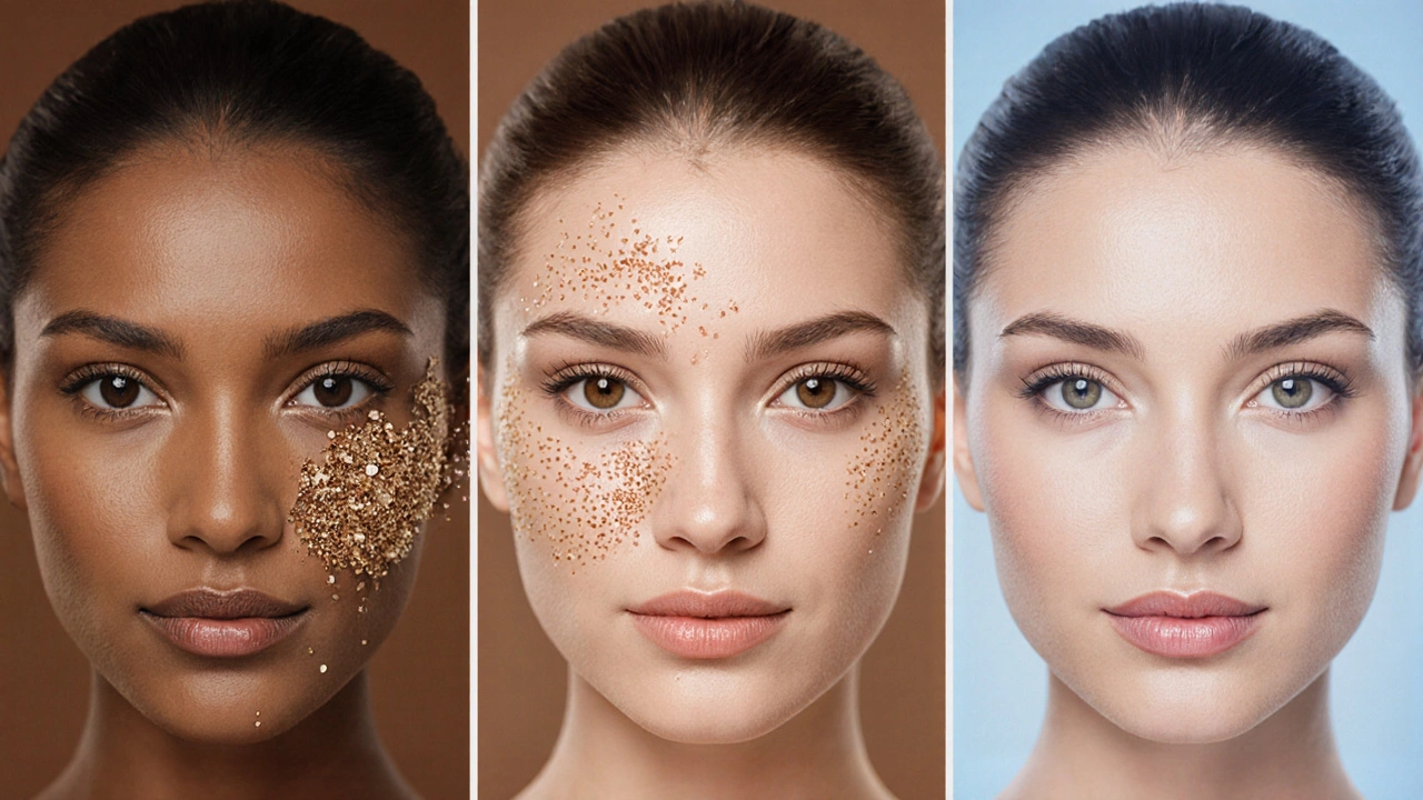 Три метода лечения пигментации: лазер, химический пилинг и IPL, визуализированные на коже.