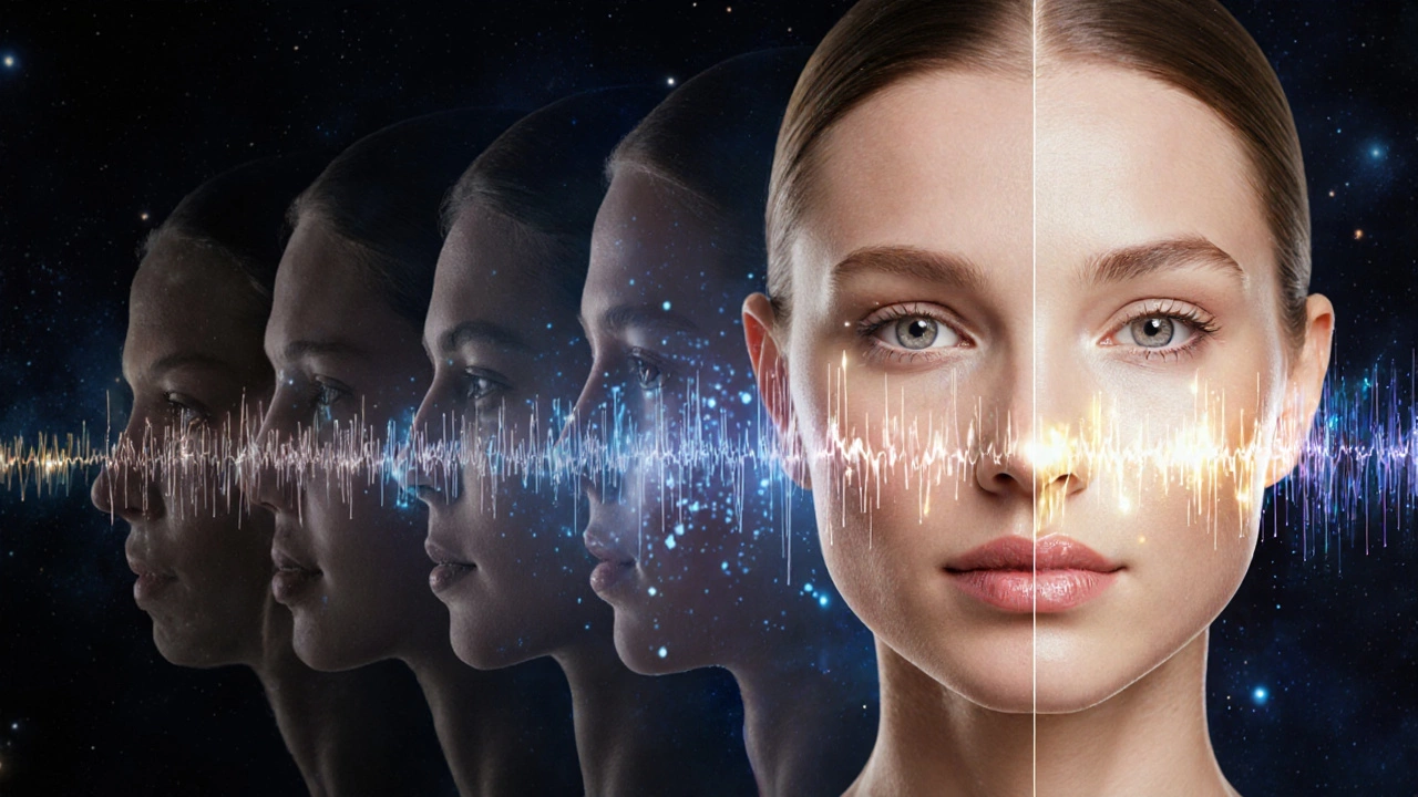 Концептуальное изображение преображения кожи под воздействием медицинских технологий.