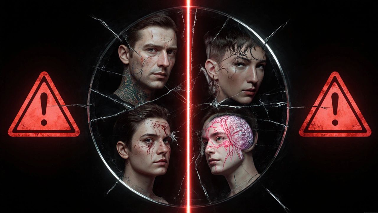 Разбитое зеркало с отражениями противопоказаний к лазеру: тату, загар, рубцы, мозговые волны.