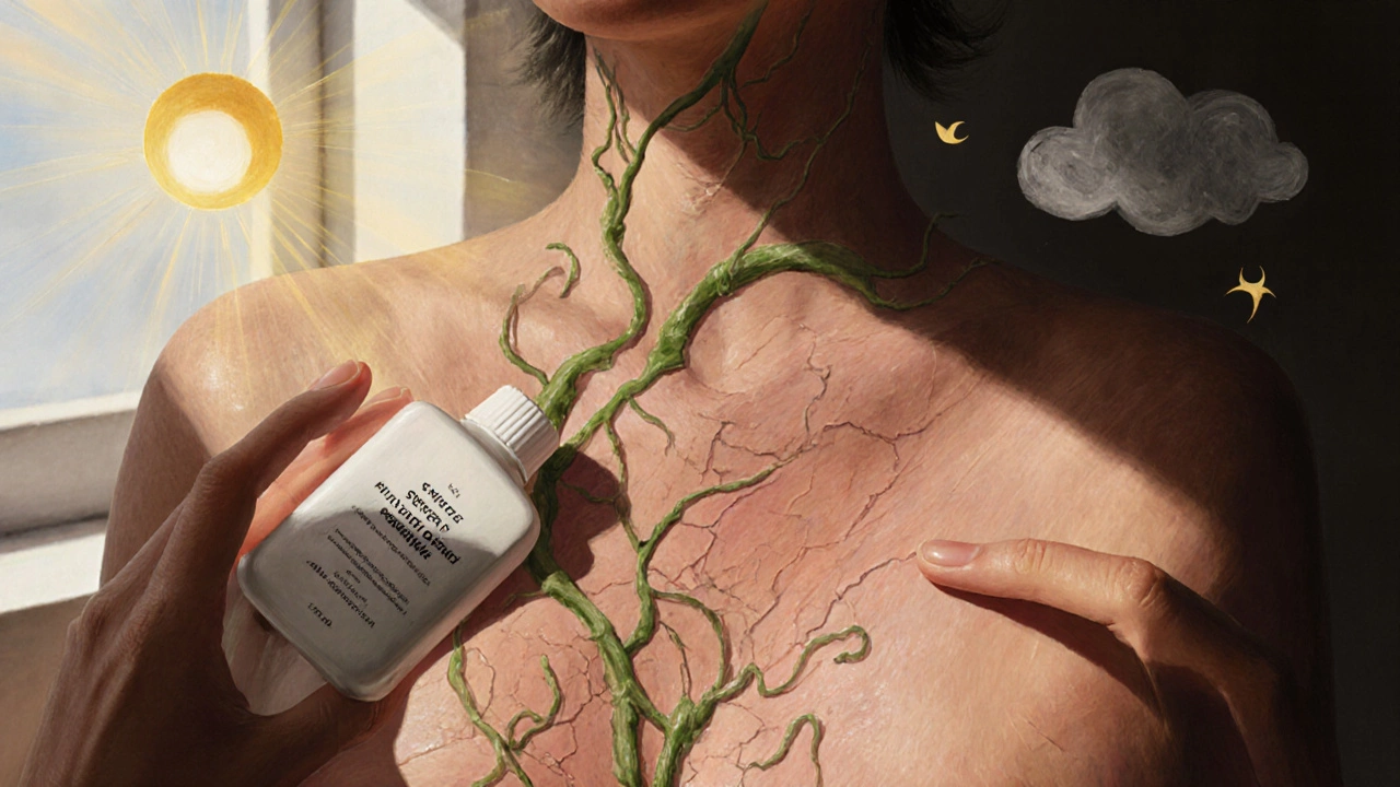 Рука наносит уход, кожа преображается — от повреждённой к здоровой и сияющей.