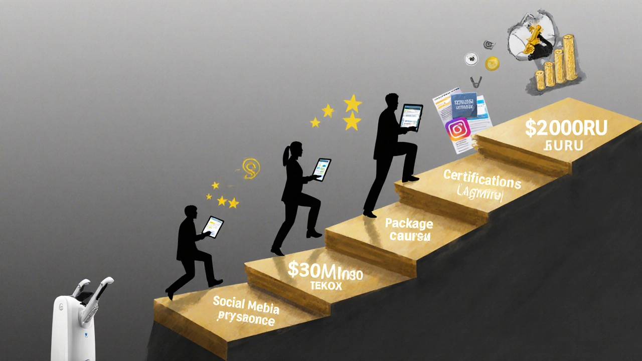 Визуальная лестница роста дохода косметолога от новичка до эксперта.