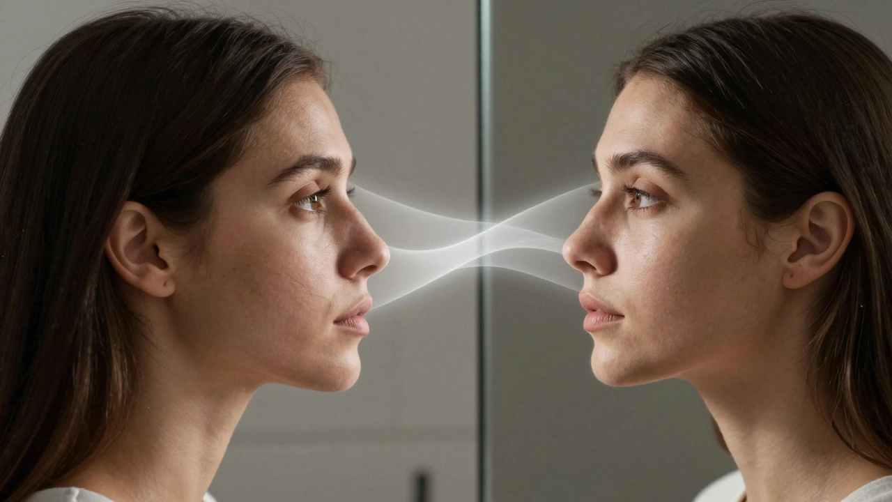 Отражение в зеркале: старая и обновлённая кожа, соединённые световым путём.