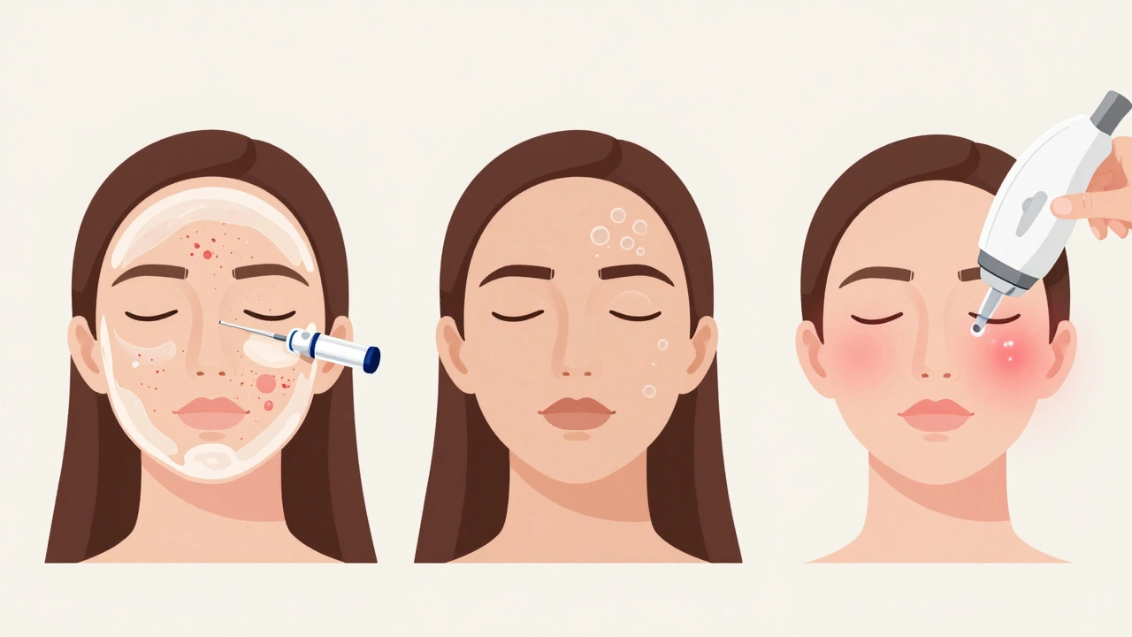 Три метода лечения акне: химический пилинг, озонотерапия и лазер.