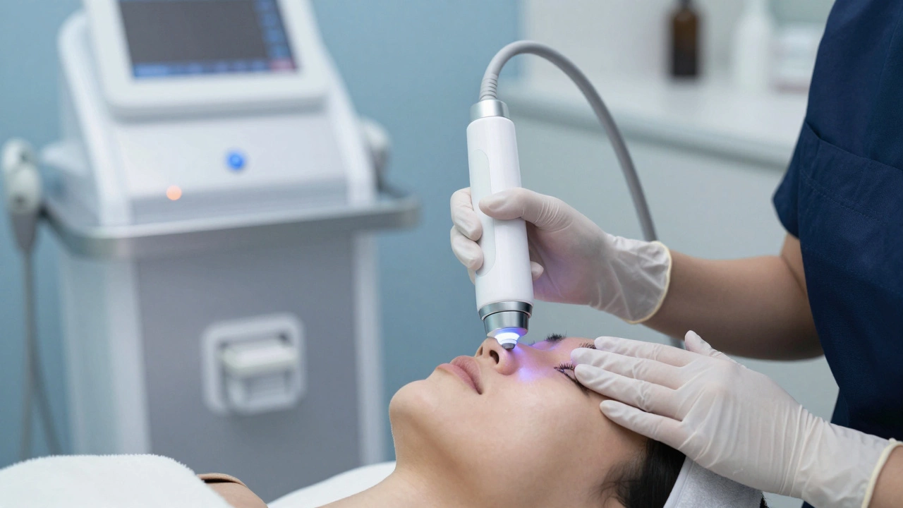 Эстетический аппарат для подтяжки кожи на шее и лице в клинике