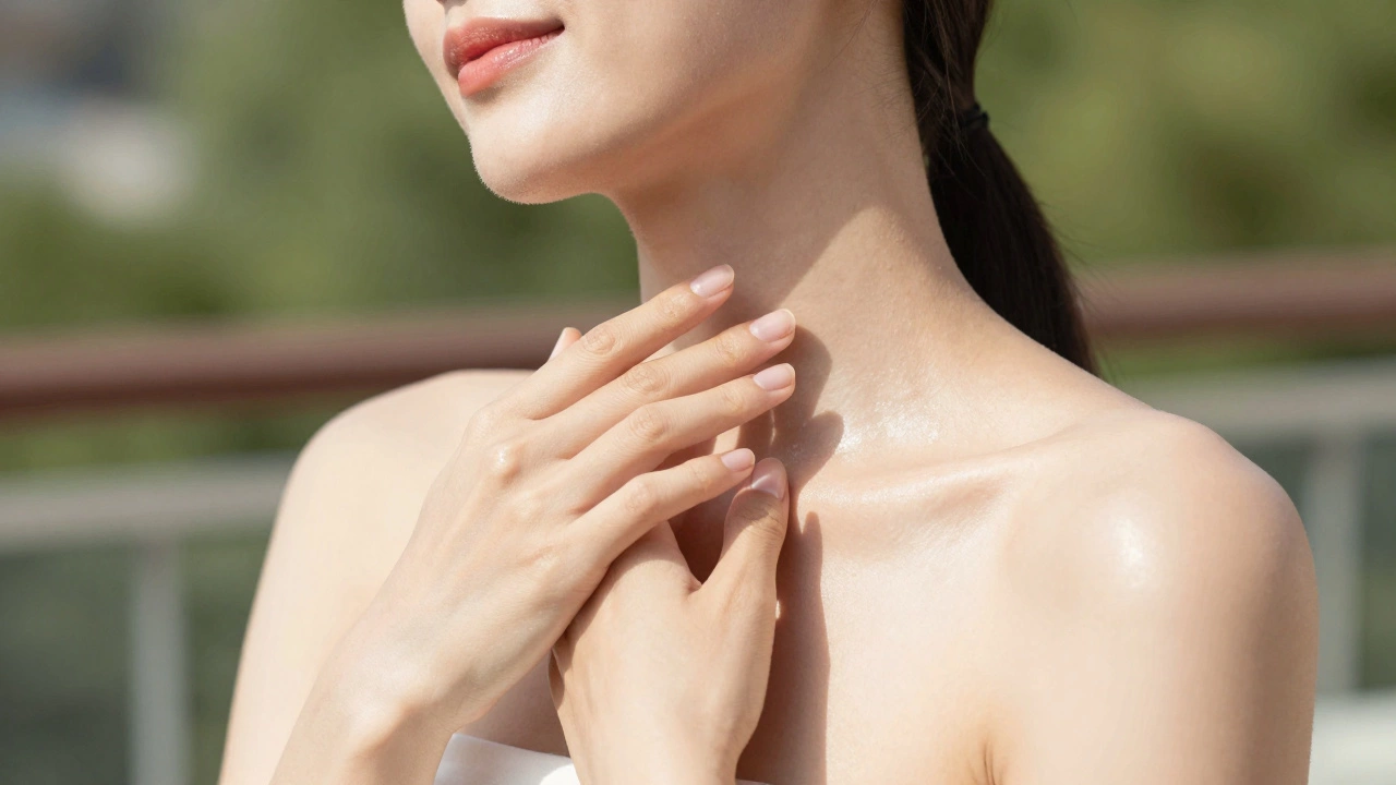 Гладкая здоровая кожа лица под солнечным светом после полного восстановления.