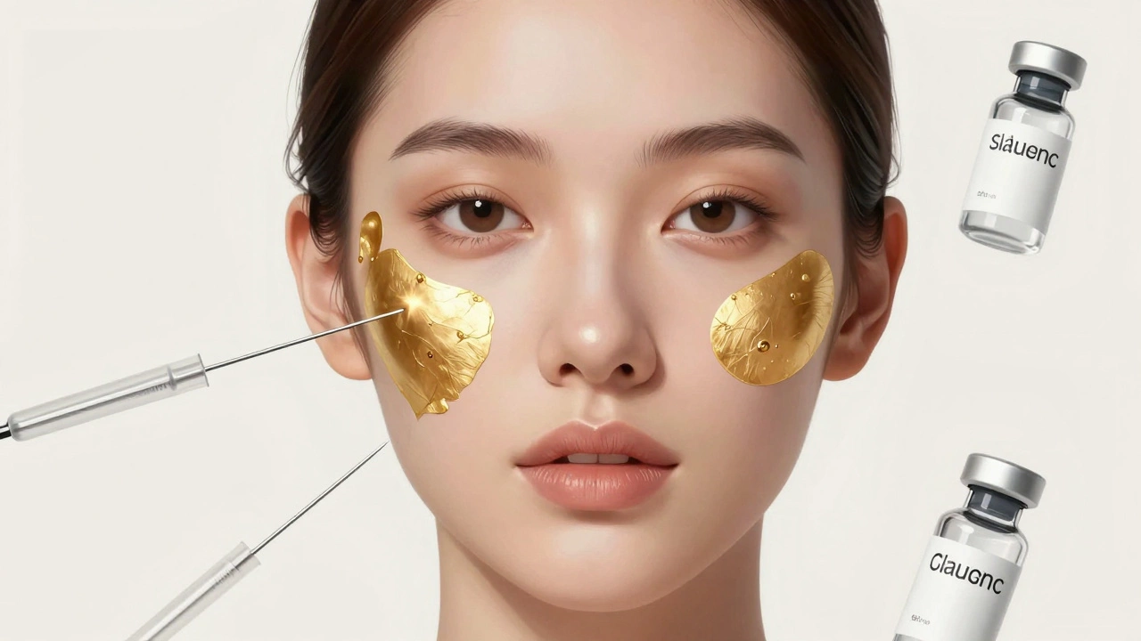 Скульптурно оформленное лицо с подчеркнутыми скулами и контуром челюсти, мягкий свет и косметические инструменты