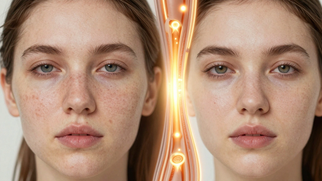 Сравнение кожи до и после лазерной шлифовки: с пятнами, сосудами и шрамами — и гладкой, обновленной кожей.