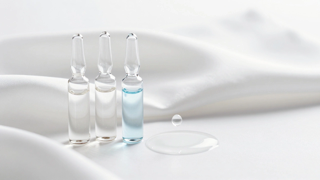 Флаконы с гиалуроновой кислотой и капля воды, символизирующие увлажнение