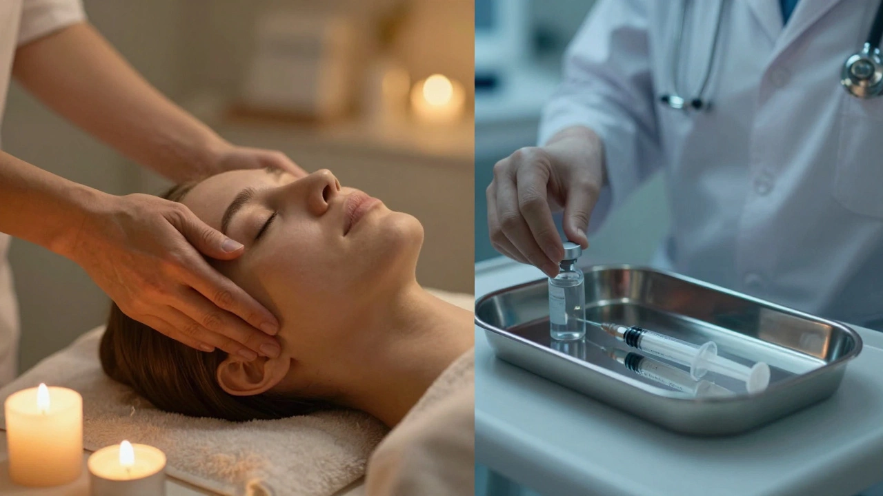 Сравнение расслабляющего массажа лица и медицинских инъекций